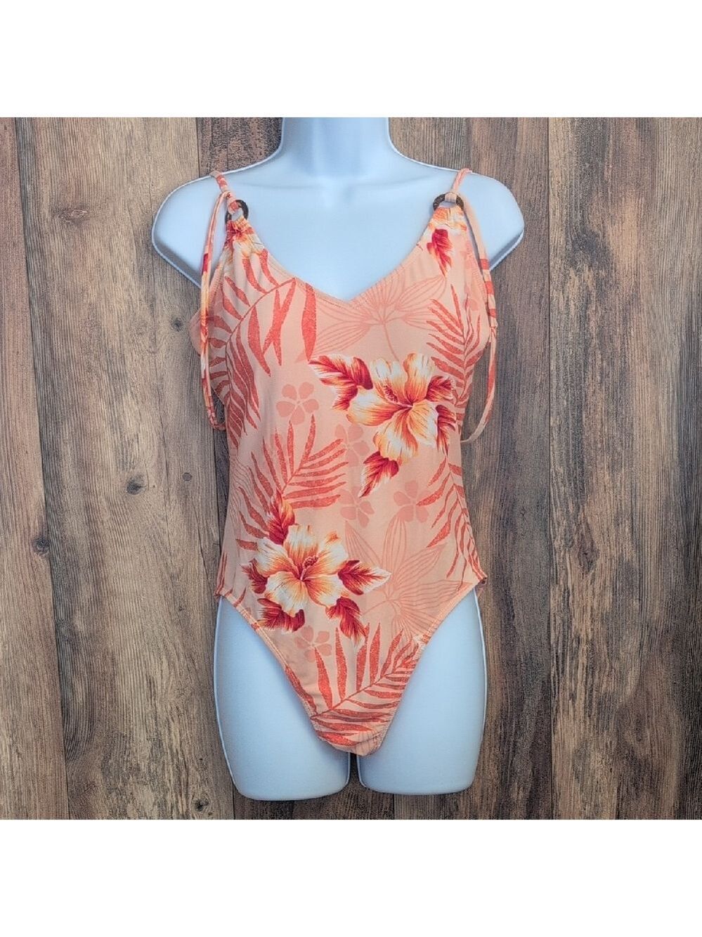 Cherokee Peach Floral One Piece Double Strap One Piece Swimsuit 14     625C